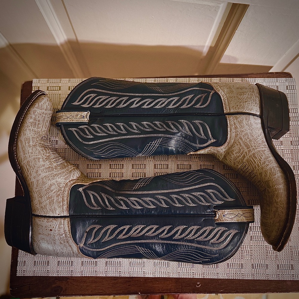 VTG Tony Lama Men's 13”5.5A,Gold Label Blue/grayLeather Cowboy Western Boots W:7 - Picture 14 of 14